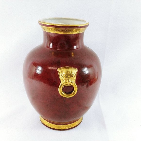 Vase Table Lamp Base Ceramic Burgundy Gold Accent Trim Vintage Home Decor 12" H - Picture 2 of 9